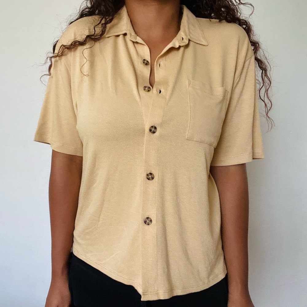 Tan Western Style Button-Up Shirt